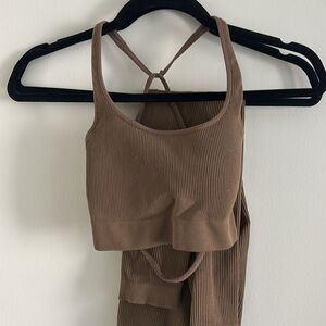 Strapped Back Legging and Top Set in Brown